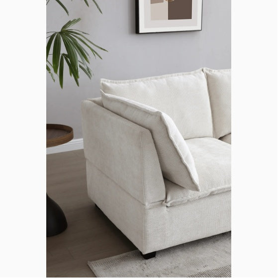 LuxeCasa™ – Modular Linen Sectional Sofa with Convertible Ottoman US