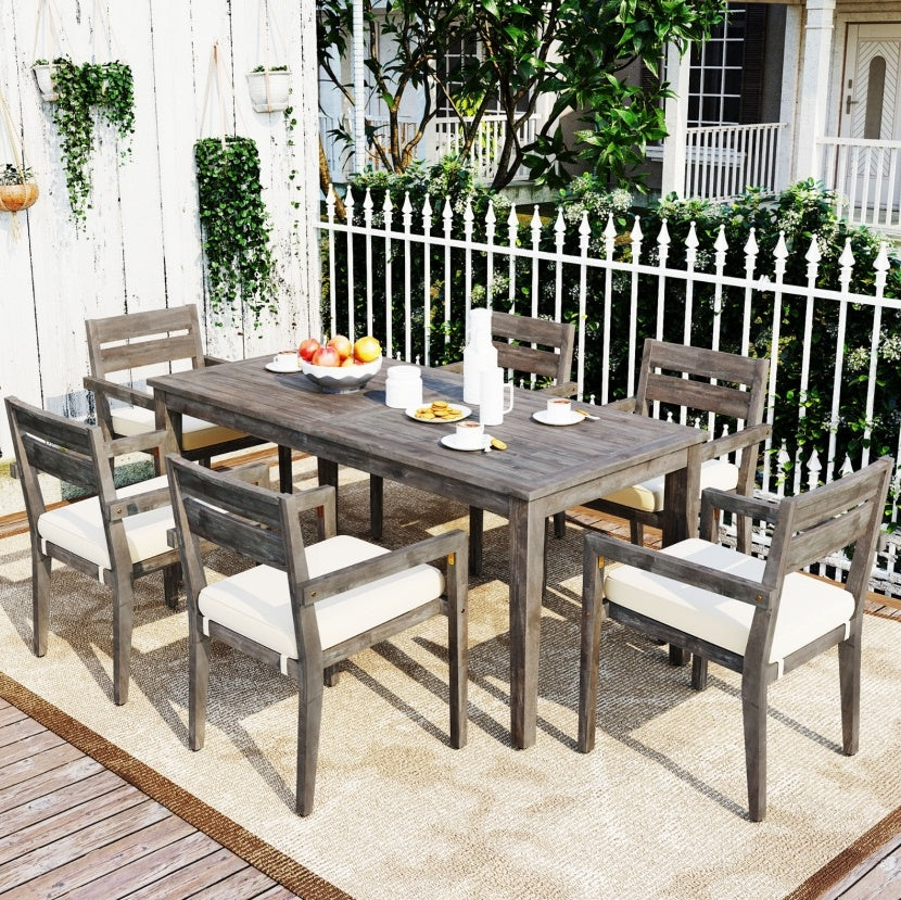 LuneluX_Home - Premium Hardwood Style Outdoor Dining Set Grey
