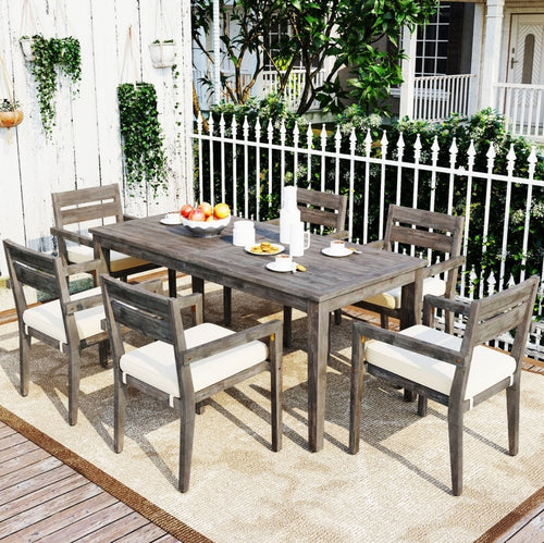 LuneluX_Home - Premium Hardwood Style Outdoor Dining Set Grey