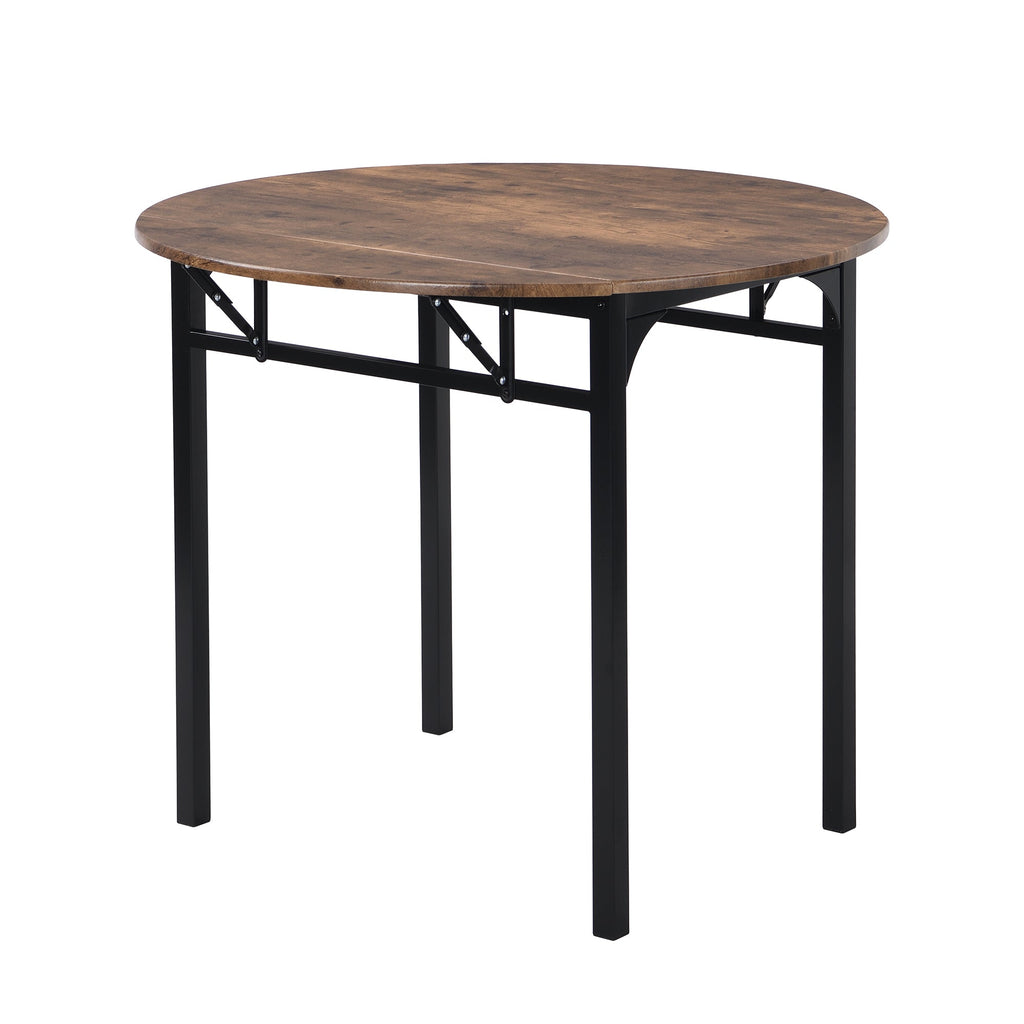 Modern 3-Piece Round Dining Table Set with Drop Leaf and 2 Chairs for
