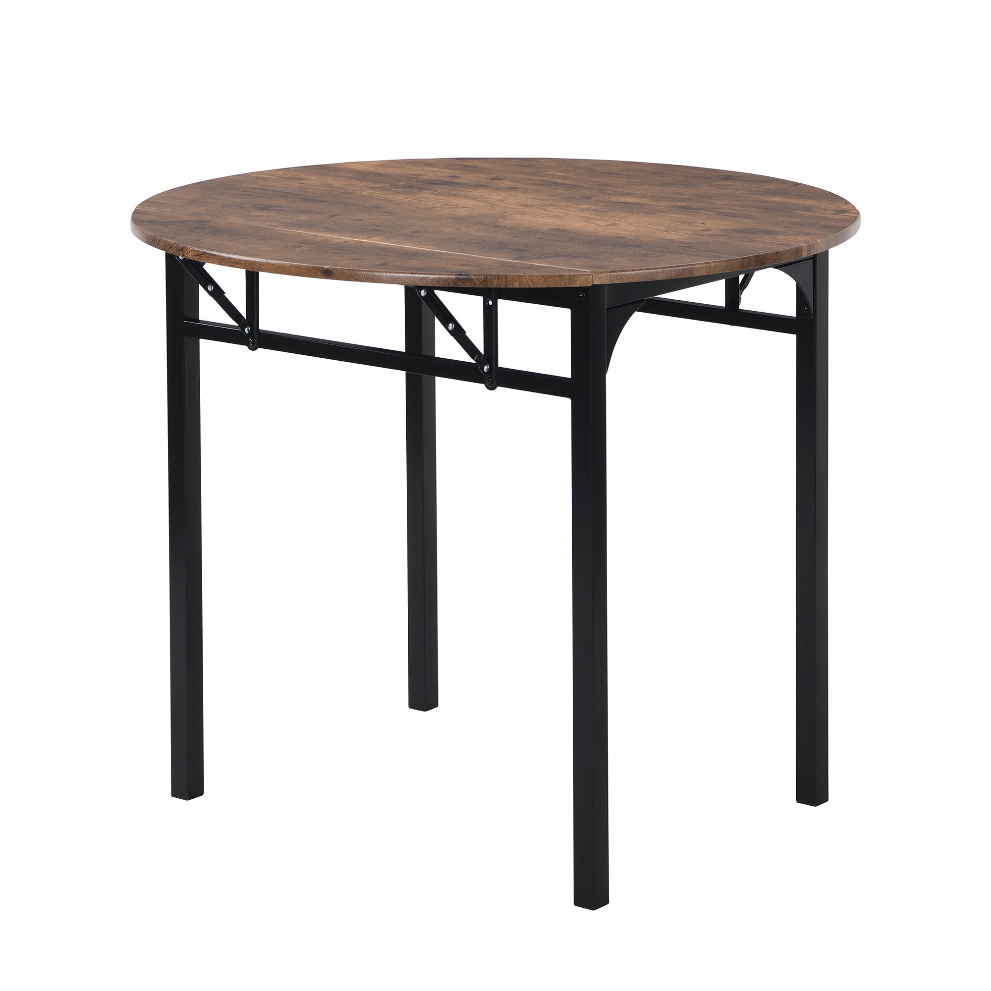 Modern 3-Piece Round Dining Table Set with Drop Leaf and 2 Chairs for