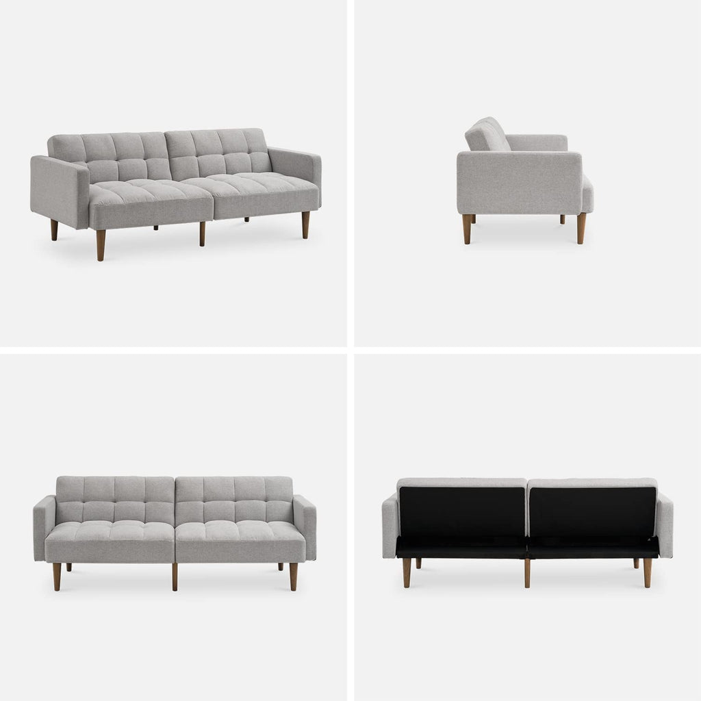 Gray Fabric Twin Futon Sofa Bed With Arms For Small Rooms
