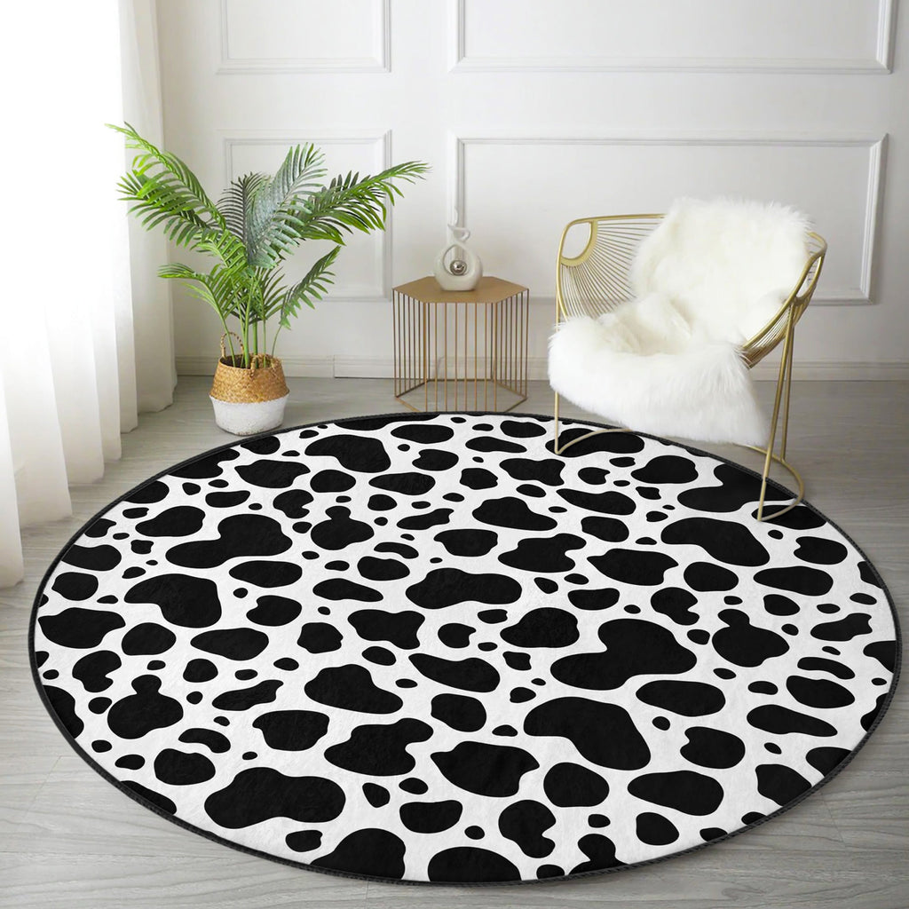 Dalmatian Patterned Round Rug, Black Points Area Rug, Living Room