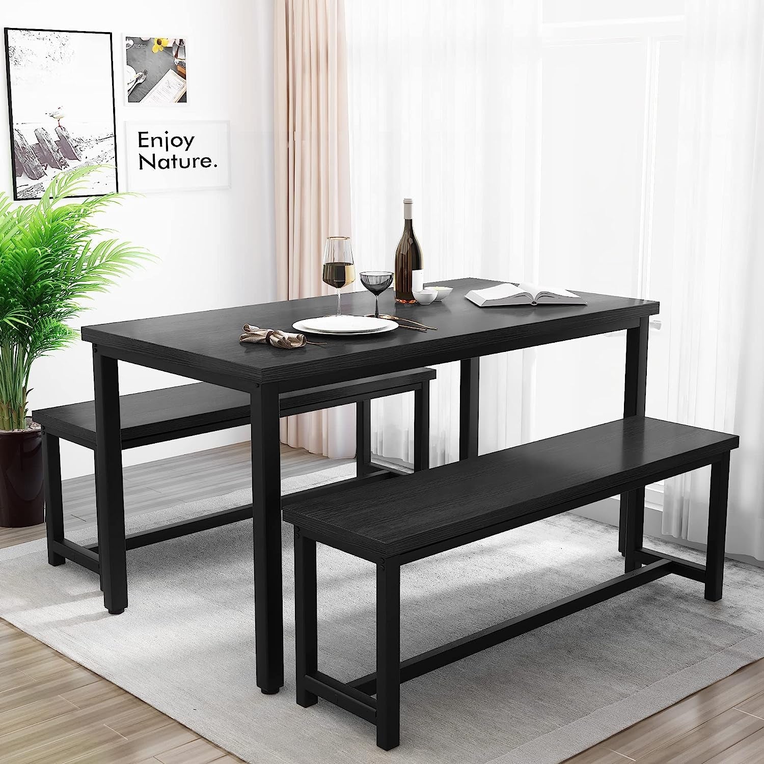 Rectangular Dining Table And Chairs Set Four Modern Wood