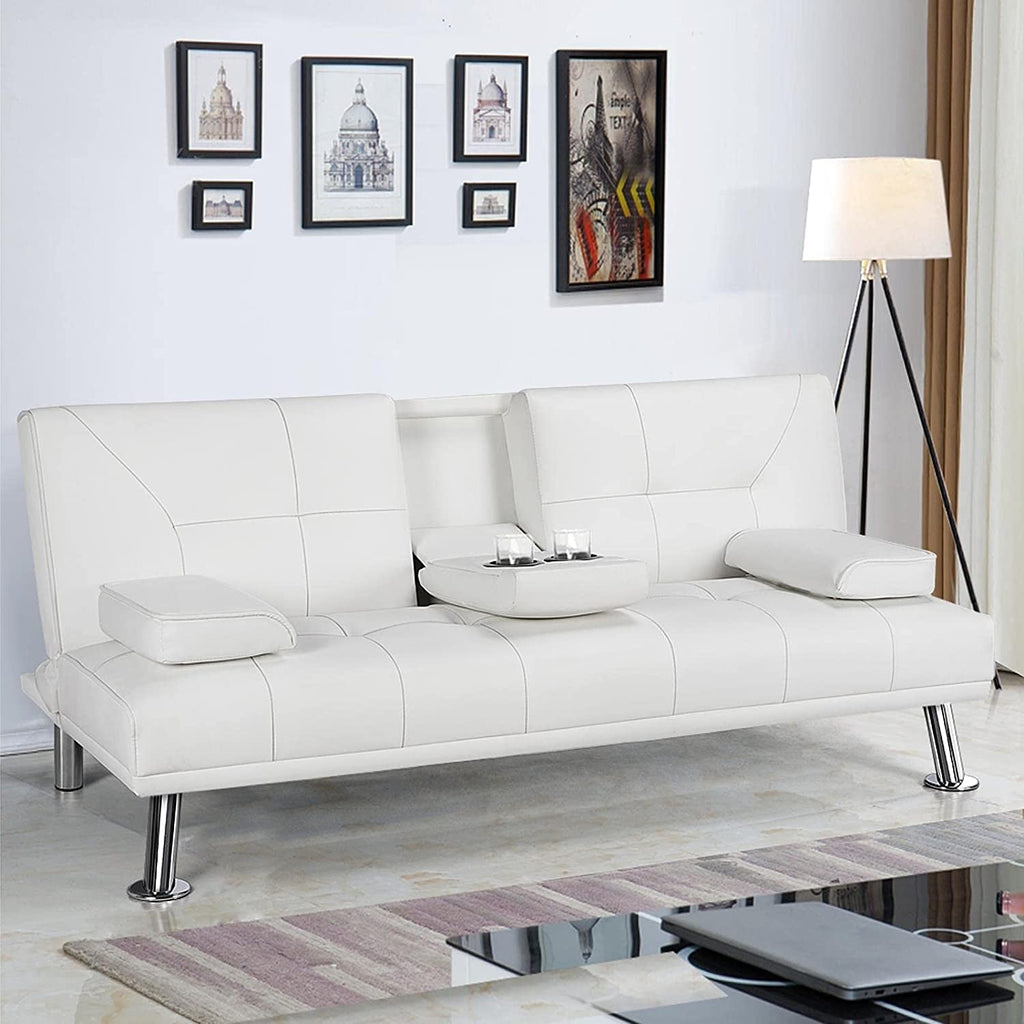 Convertible Sofa Bed With Cup Holders And Adjustable Back