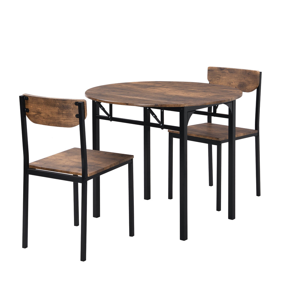 Modern 3-Piece Round Dining Table Set with Drop Leaf and 2 Chairs for