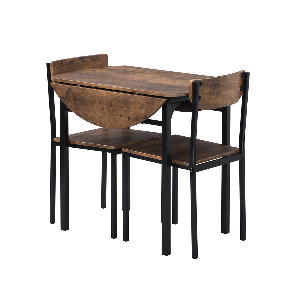 Modern 3-Piece Round Dining Table Set with Drop Leaf and 2 Chairs for