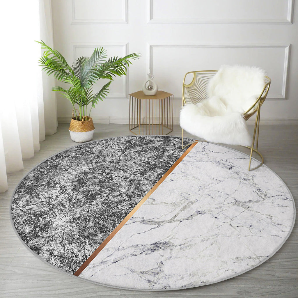 Marble Round Rug, White and Gray Circle Carpet, Anti Slip Round Rug,