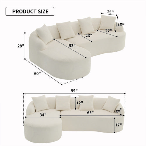 LuxeForm™ – Grey Compression Sofa with Chaise Lounge & 4 Pillows (US