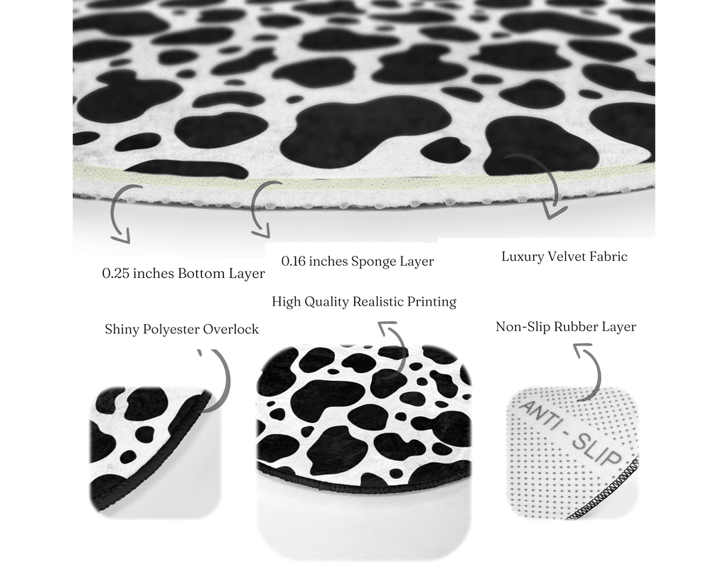 Dalmatian Patterned Round Rug, Black Points Area Rug, Living Room