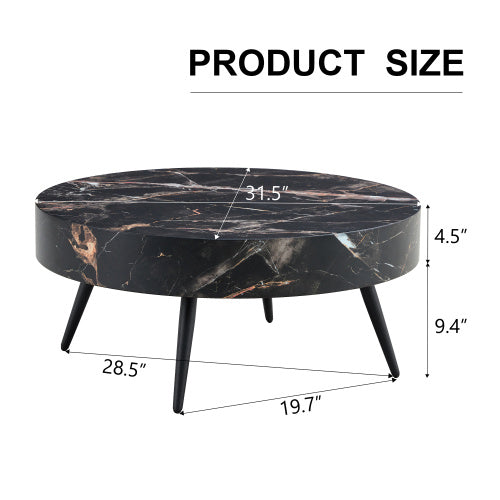 LuxeHome™ – 31.5" Black Marble Round Coffee Table with Adjustable