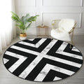 Modern Round Rug, Black and White Decorative Living Room Area Rug, Non