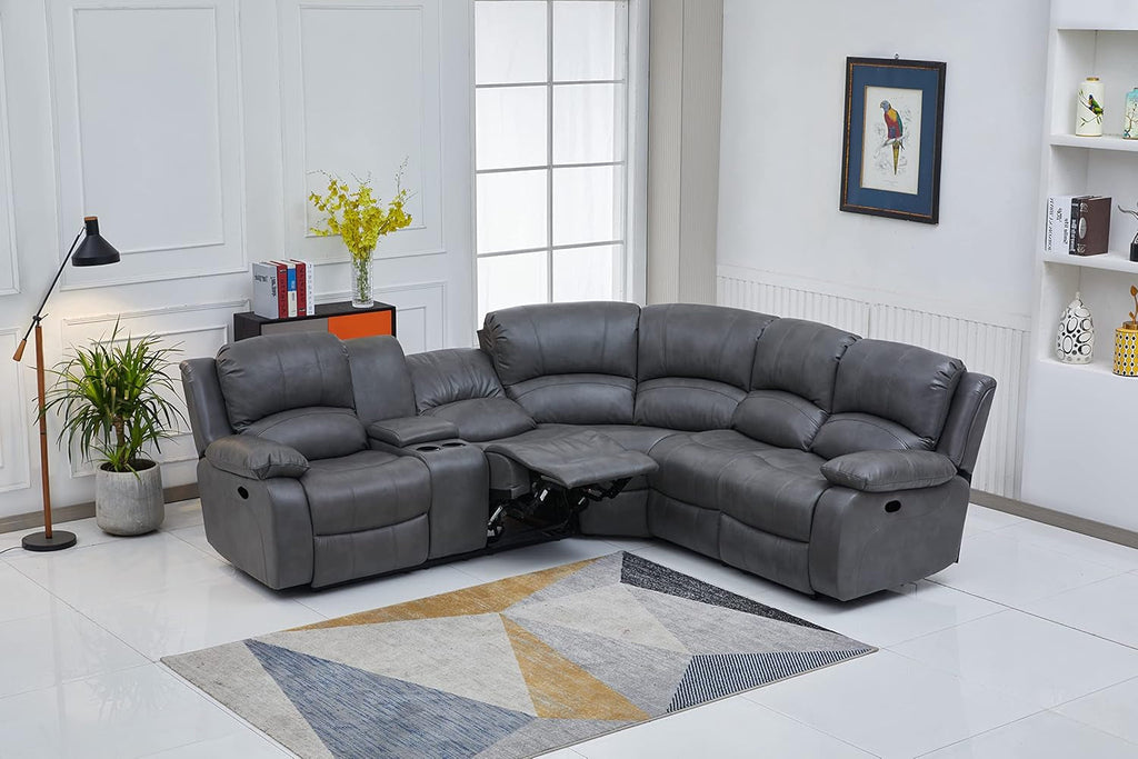 Bonded Leather Sectional Sofa Grey Power Reclining