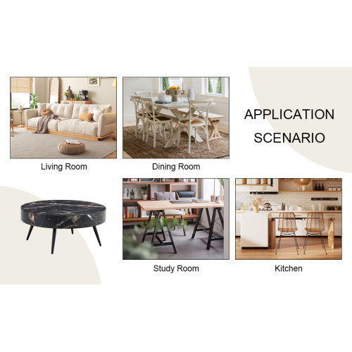 LuxeHome™ – 31.5" Black Marble Round Coffee Table with Adjustable