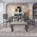 6 Piece Rustic Wood Dining Table Set With Bench And Chairs