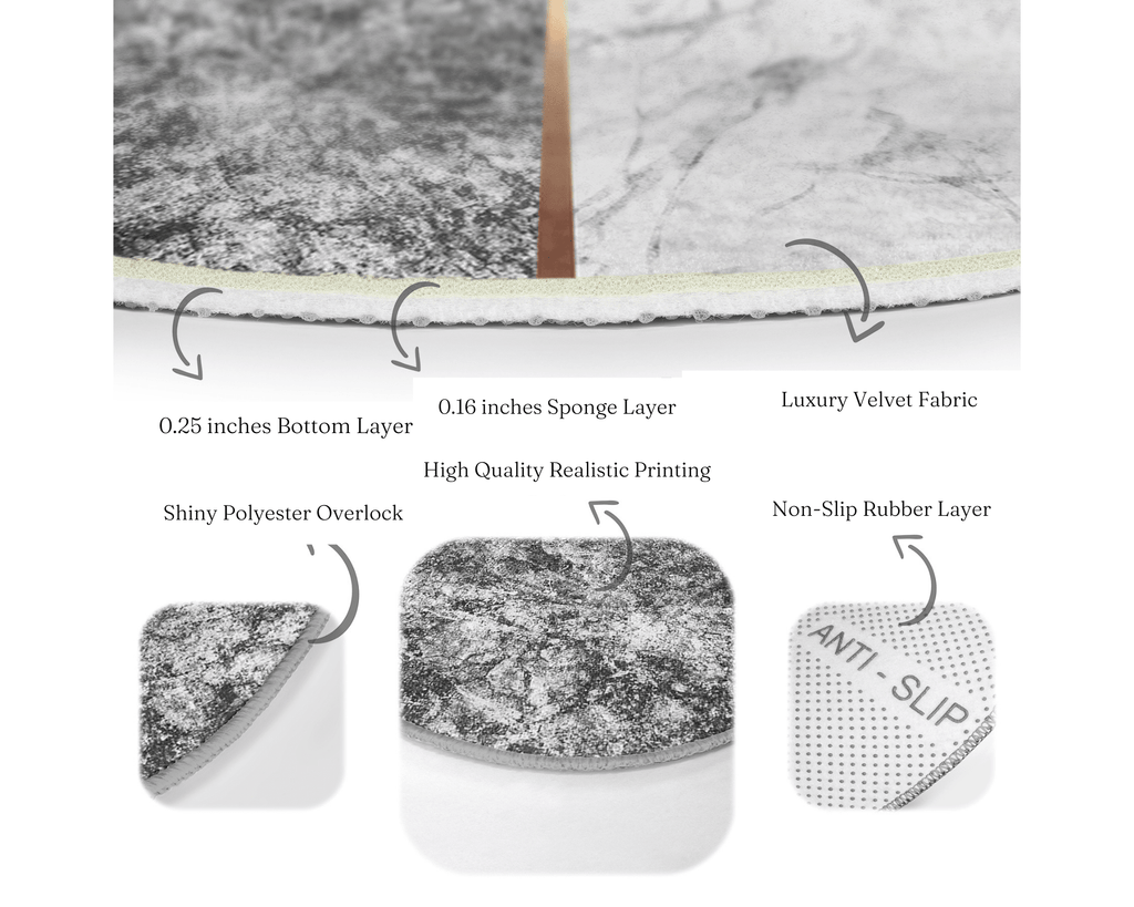 Marble Round Rug, White and Gray Circle Carpet, Anti Slip Round Rug,