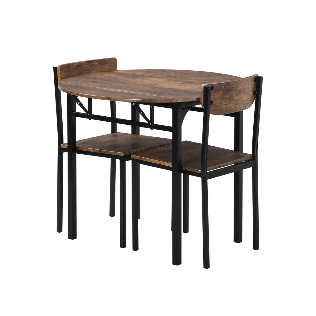 Modern 3-Piece Round Dining Table Set with Drop Leaf and 2 Chairs for