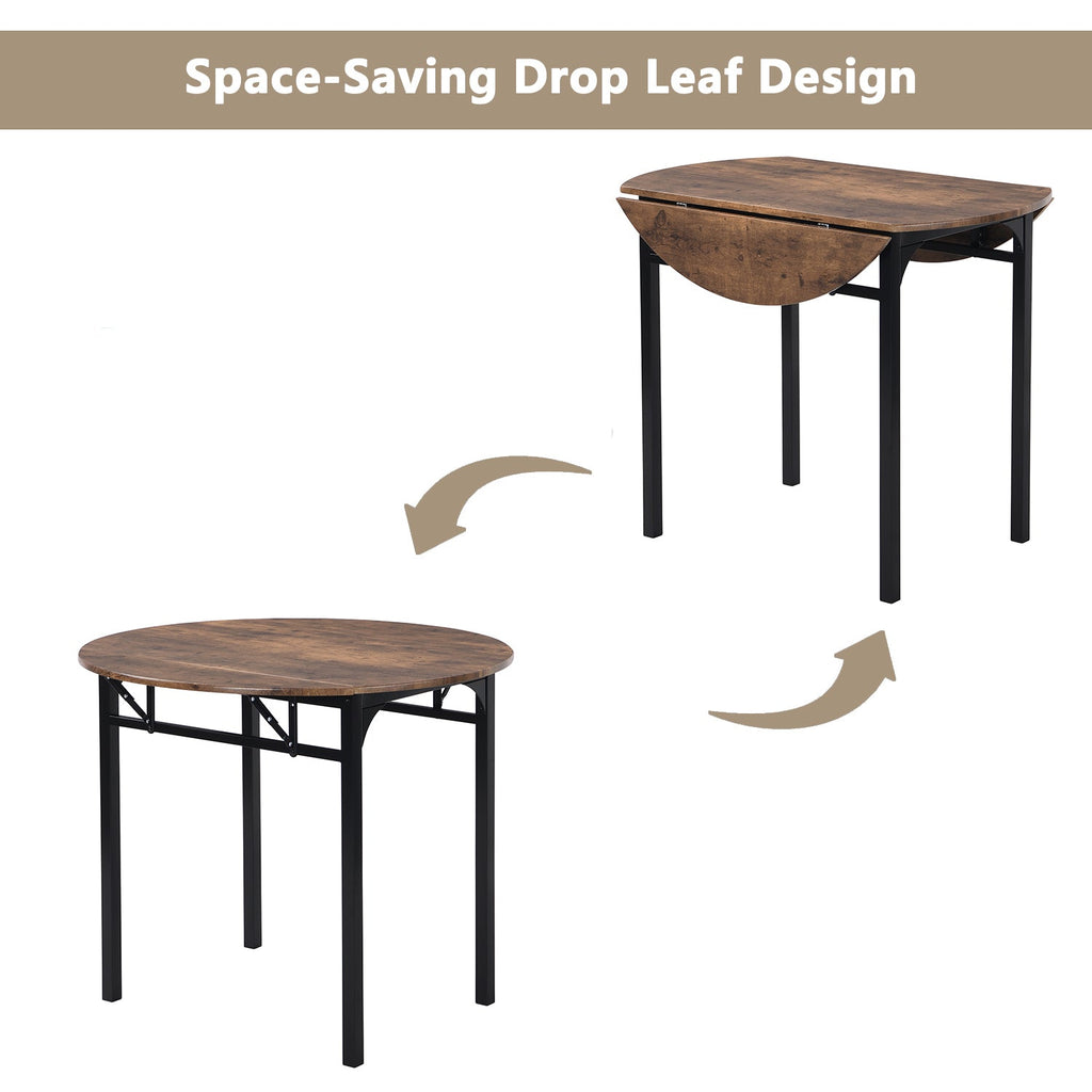 Modern 3-Piece Round Dining Table Set with Drop Leaf and 2 Chairs for