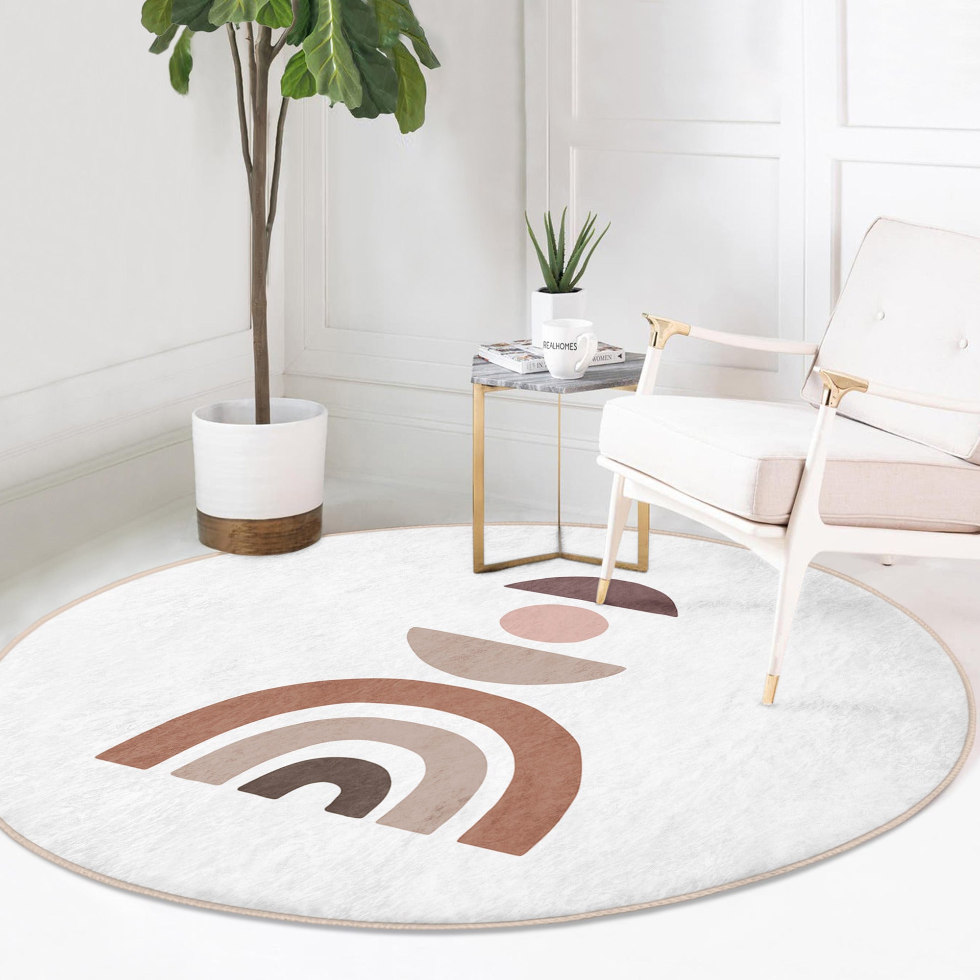 Abstract Minimalist Round Rug, Rainbow Abstract Area Rug, Minimalist