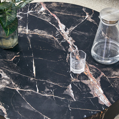 LuxeHome™ – 31.5" Black Marble Round Coffee Table with Adjustable