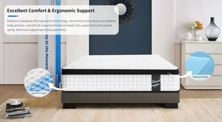 12Inch Twin Hybrid Mattress USA Local Inventory Pressure Relief Memory Foam Pocket Spring Coil Mattress in a Box CertiPUR-US