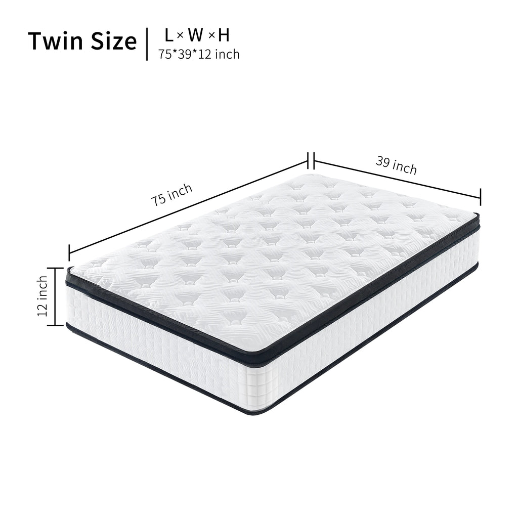 12Inch Twin Hybrid Mattress USA Local Inventory Pressure Relief Memory Foam Pocket Spring Coil Mattress in a Box CertiPUR-US