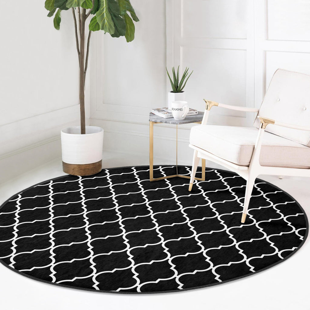Luxury Living Room Decorative Black and White Washable Round Rug |
