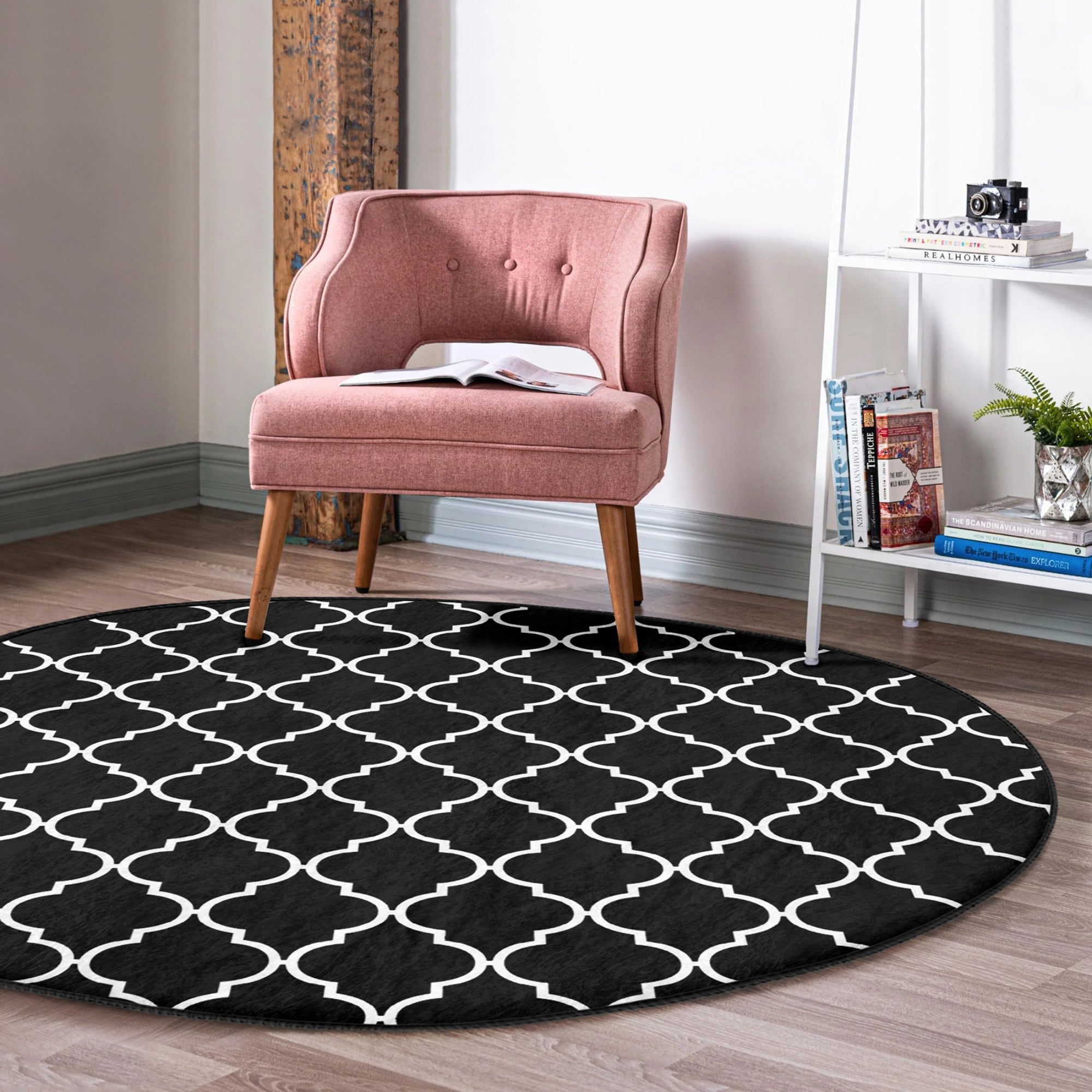 Luxury Living Room Decorative Black and White Washable Round Rug |
