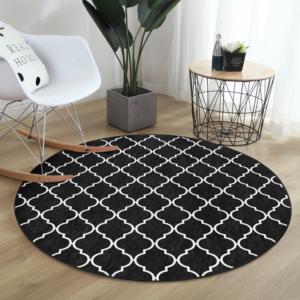 Luxury Living Room Decorative Black and White Washable Round Rug |