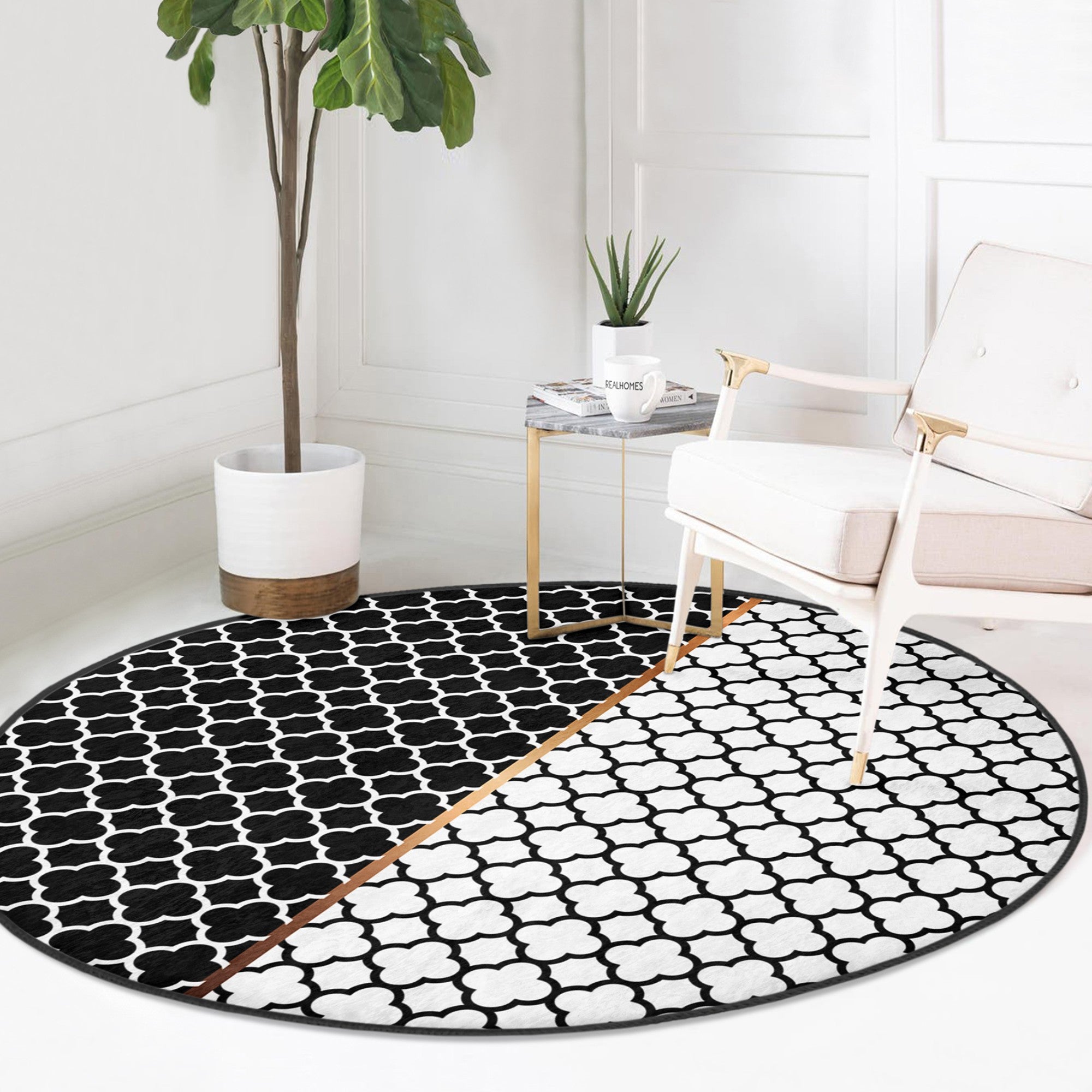 Modern Home Living Room Decorative Washable Round Rug | Homeezone