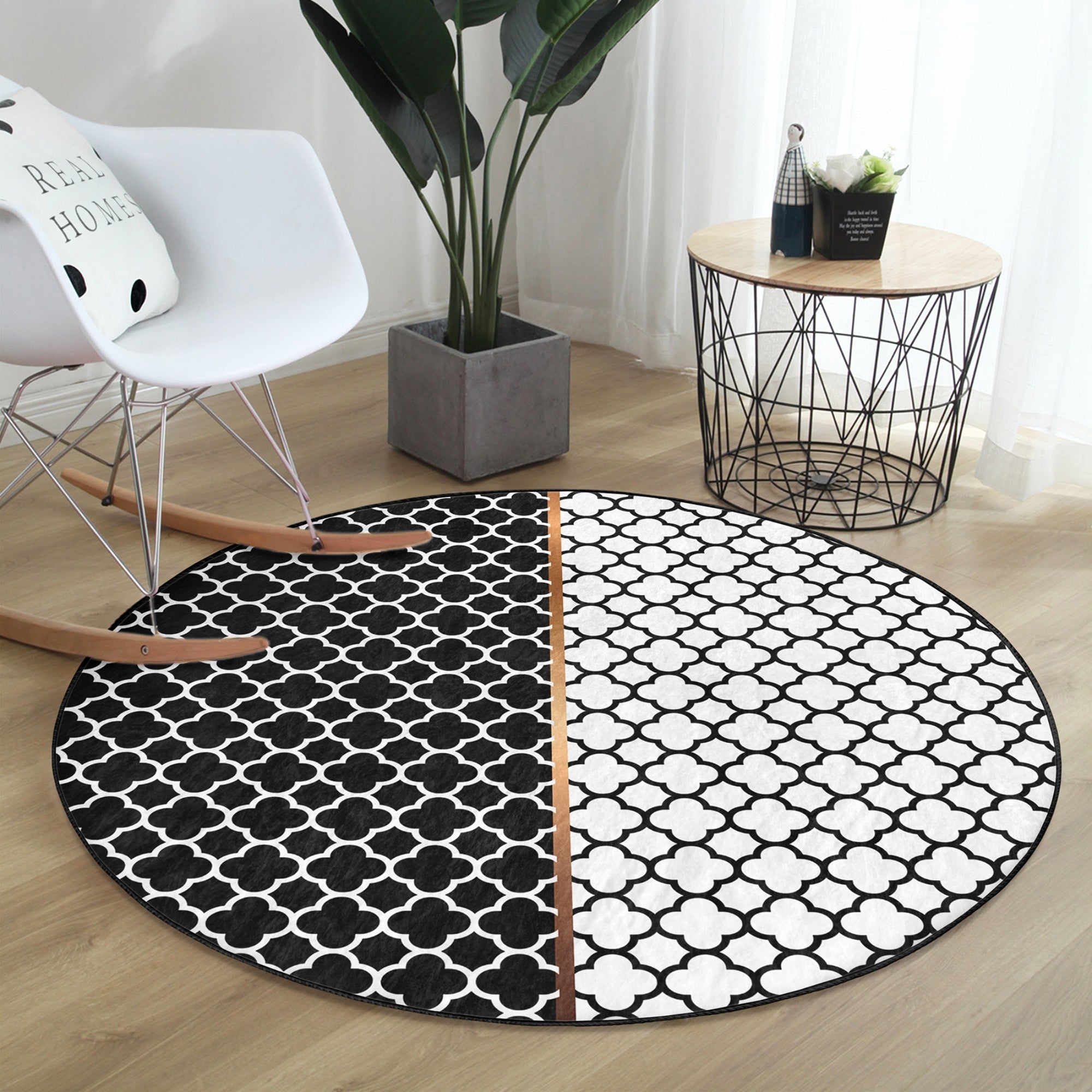 Modern Home Living Room Decorative Washable Round Rug | Homeezone