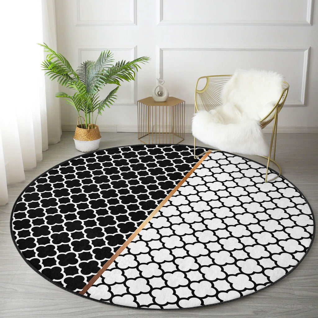 Modern Home Living Room Decorative Washable Round Rug | Homeezone