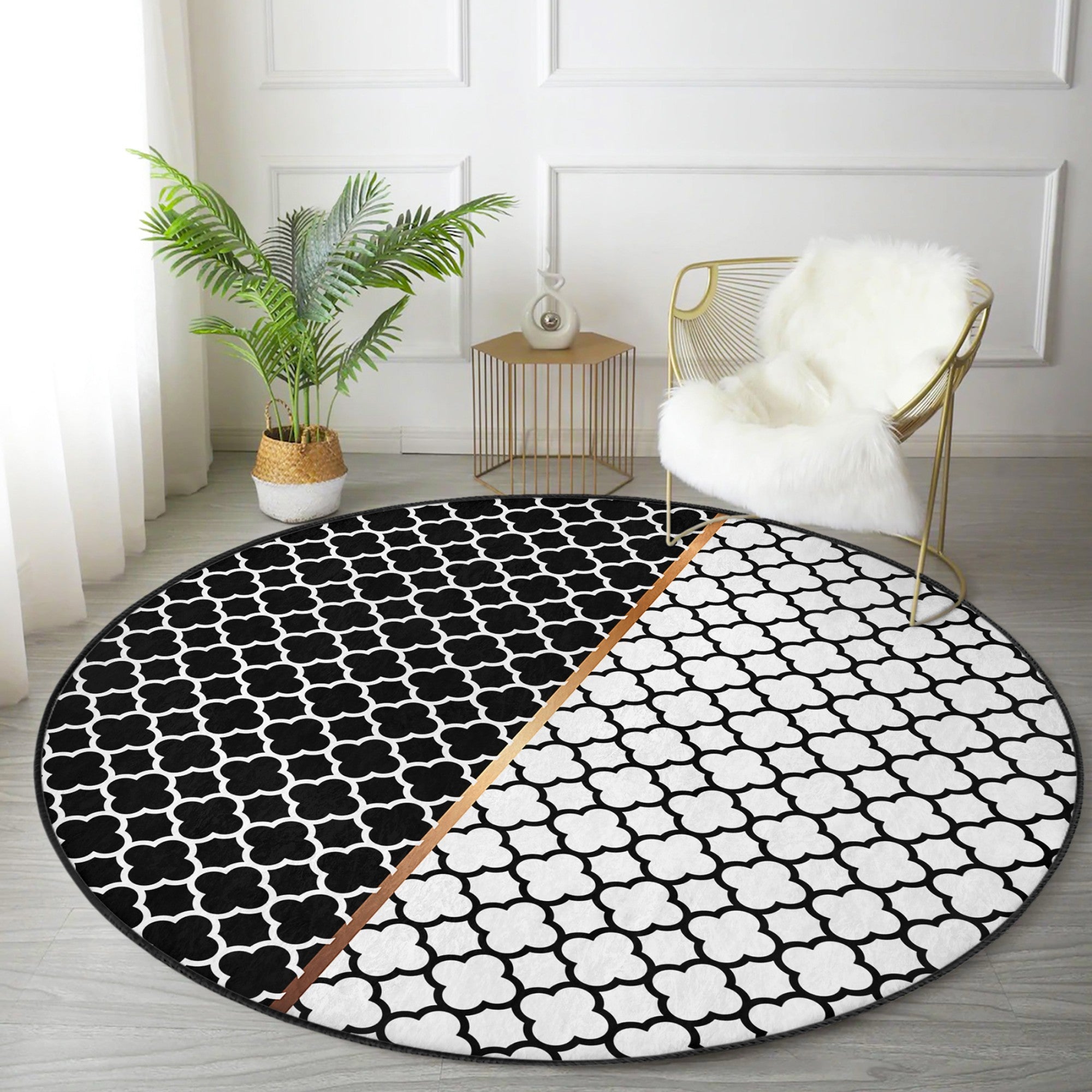 Modern Home Living Room Decorative Washable Round Rug | Homeezone