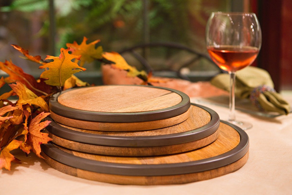MANOR LUXE Abbey Round Wood and Metal Trivet 13 Inch