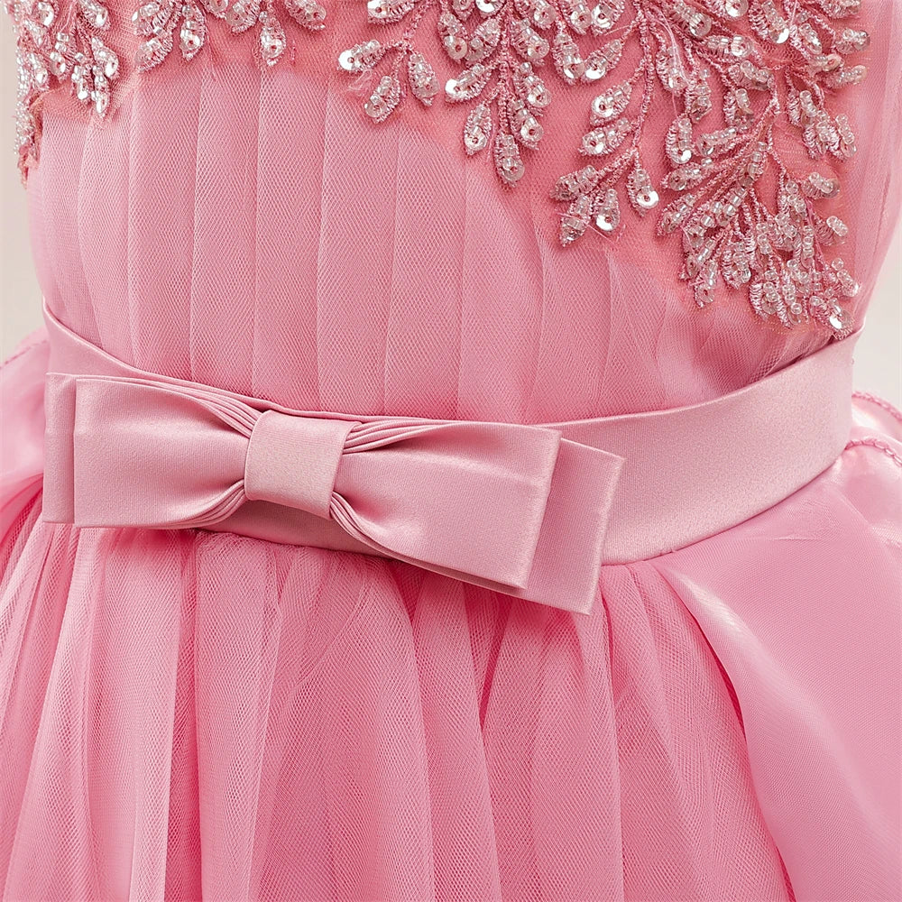Teens Girls Sequins Princess Party Dresses White Bridesmaid Flower Kids Dresses For Girl Wedding Prom Gown Pink Birthday Vestido