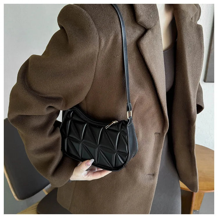 Black PU Leather Shoulder Bag Retro Solid Color Casual Female Hobos Handbags Women's Fashion Handbags Shopper Clutch Purse