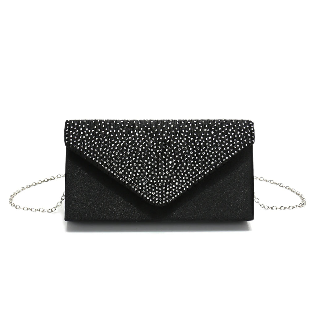 Rhinestones Women Evening Bags Small Envelope Design Handbags Satin Shoulder Chain Handbags Glitter Purple Color Cocktail Purse
