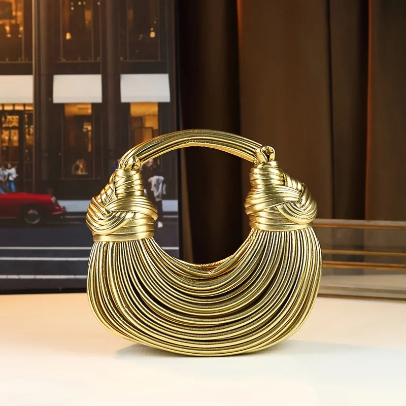 Handbags for Women 2025 New Gold Luxury Designer Brand Handwoven Noodle Bags Rope Knotted Pulled Hobo Silver Evening Clutch Chic