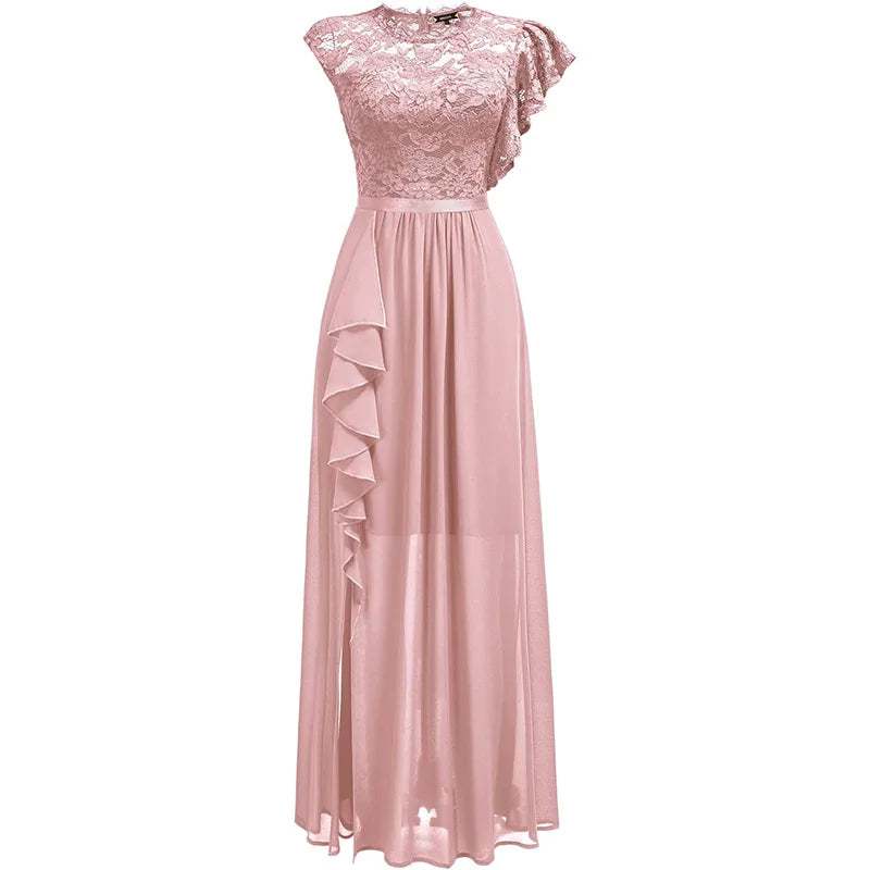 Women's Fashion bridesmaid dress Prom Dresses Handmade 3D Flower Sexy High Slit Evening Party Gowns Long Graduation Dress
