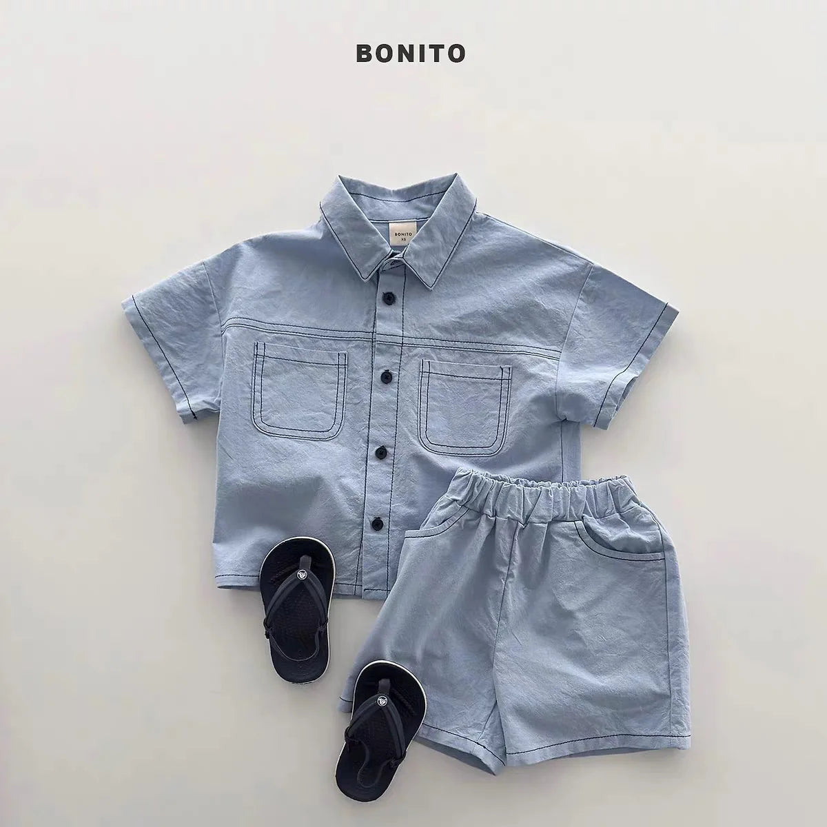 Childrens Clothing for Infants and Toddlers Boys and Girls 2026 New Denim Shirt and Shorts Set Fashionable Summer Two-piece Set