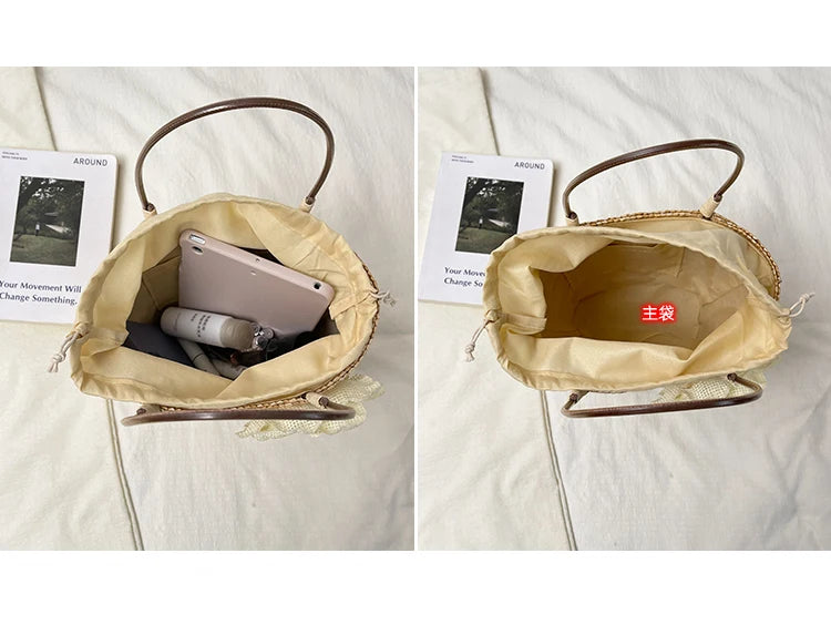 Simple Design Straw Handbags For Women Handmade Telescopic design   Comfortable handbag Summer fashion Pack Bucket Bag