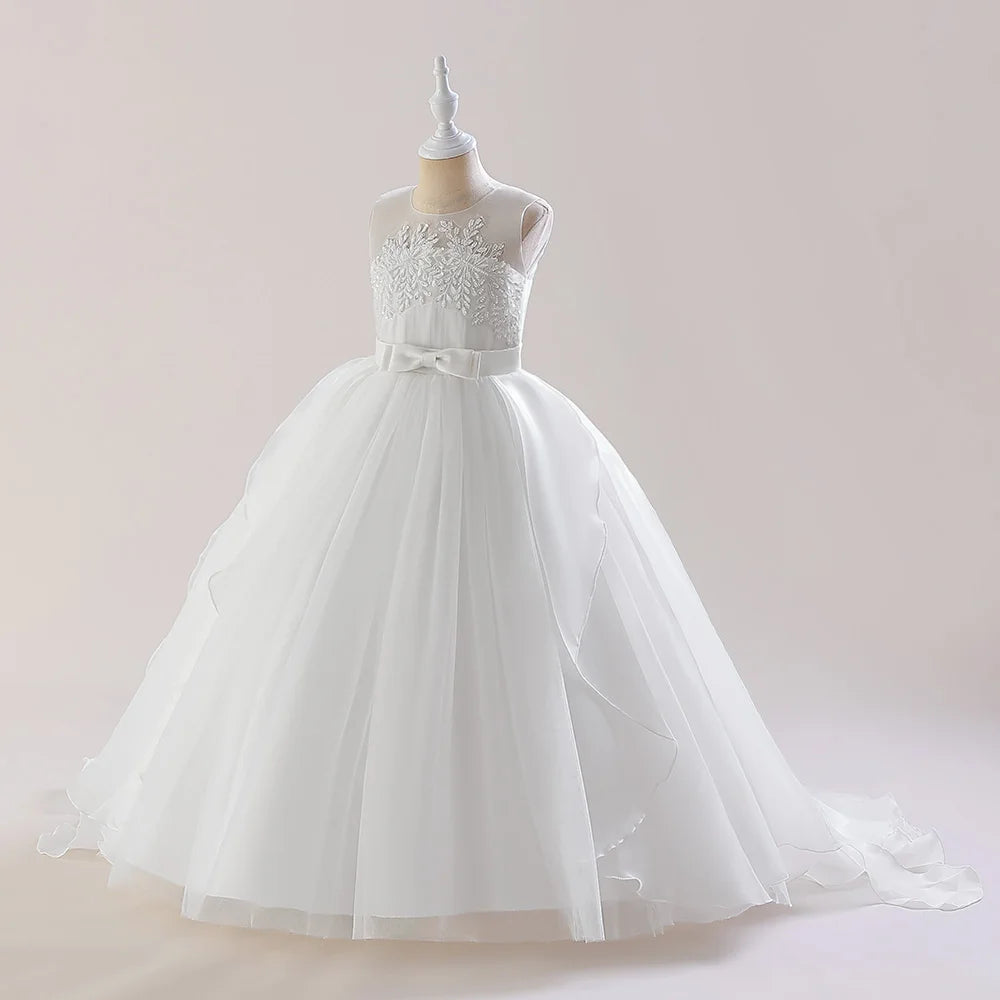 Teens Girls Sequins Princess Party Dresses White Bridesmaid Flower Kids Dresses For Girl Wedding Prom Gown Pink Birthday Vestido