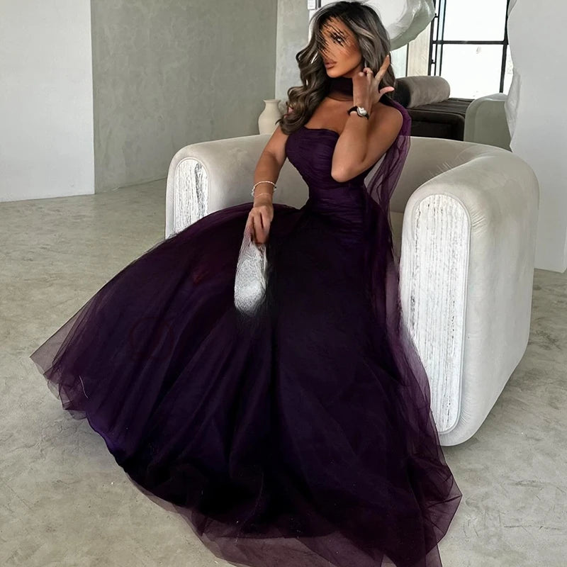 Prom Evening Dresses. Mermaid Strapless Saudi Arabia Tulle Party Dress Formal Cocktail Prom Gowns Customized