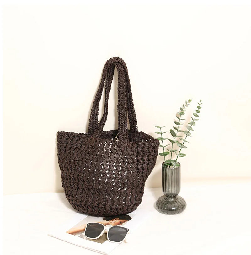 Women's Handbag 2026 New Handmade Weaving Travel Tote Buckets Bag Large Capacity Single Shoulder Underarm Bag