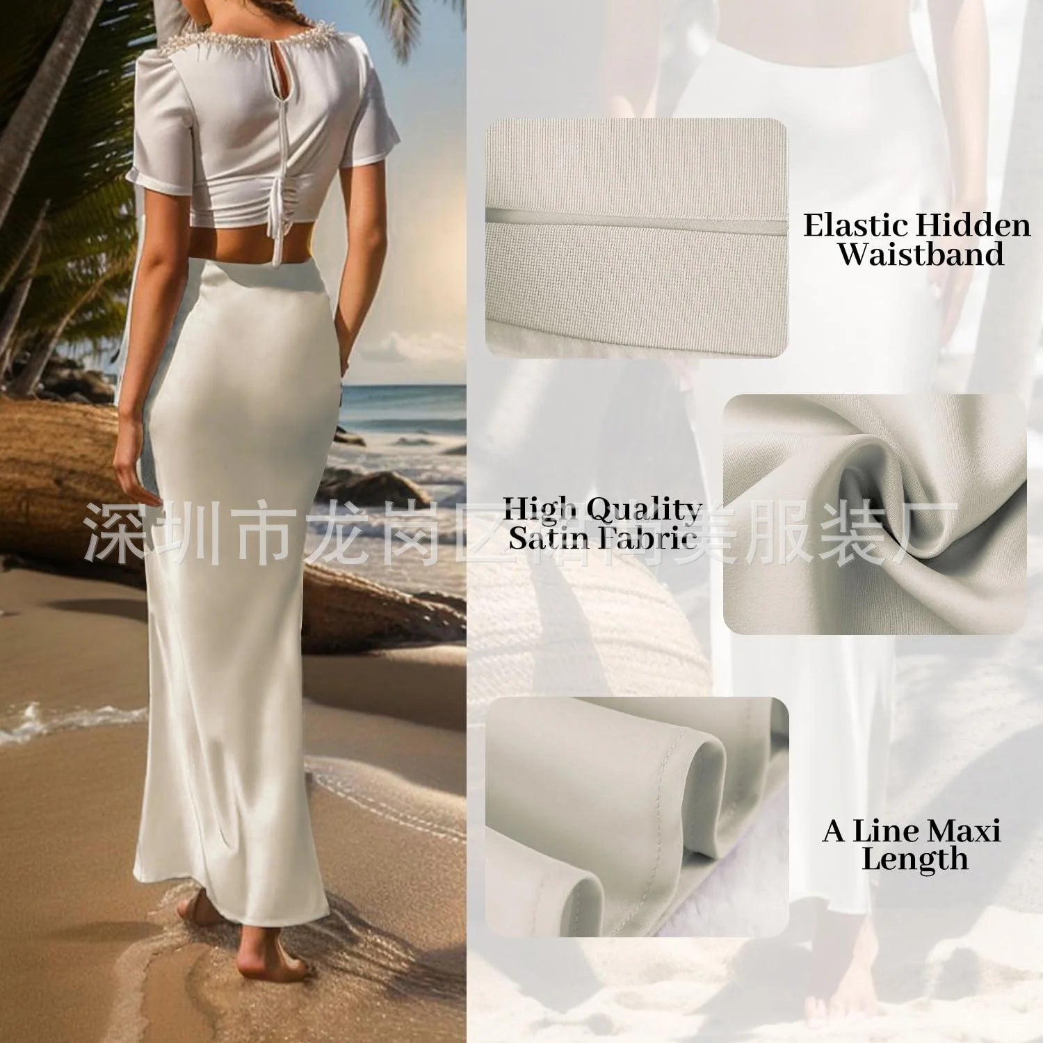 Elegant Faux Silk Satin Skirts for Women High Waist A-line Office Lady  Solid Color Glossy Finish Fishtail Skirt