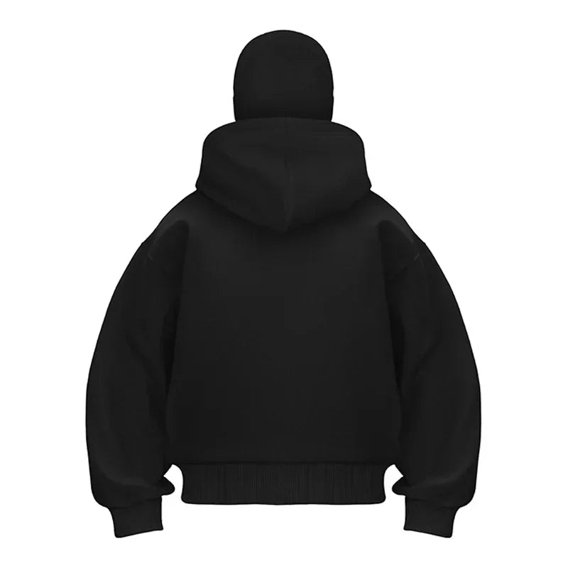 Balaclava Fashion Personality Hoodie Men Soild Color Double Layer Hooded Pullover Sweatshirt Y2k Retro Hip Hop Winter Streetwear