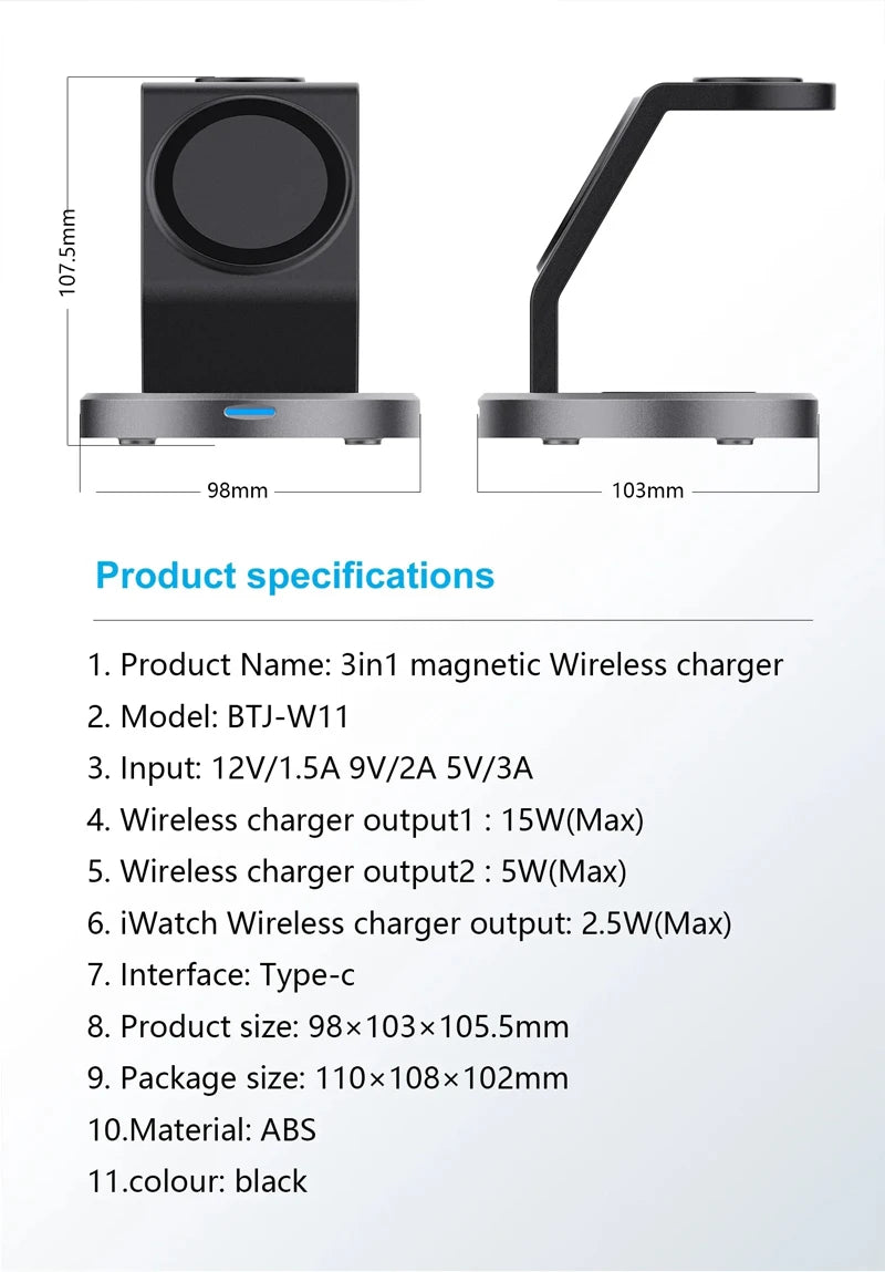 3 In 1 Wireless Charger Stand for IPhone 15-17