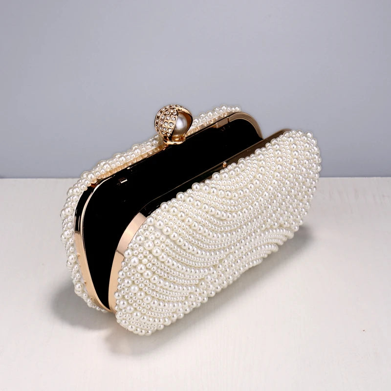 Beading Women Evening Bags Vintage Small Chain Shoulder Handbags Pearl Diamonds Metal Ladies Clutch Handbags