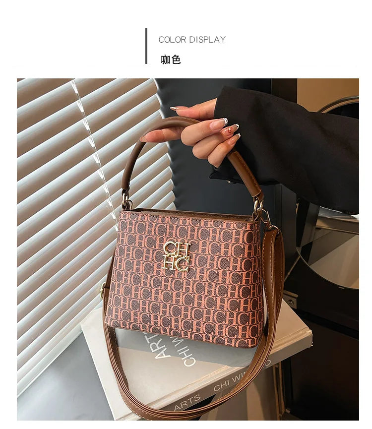 Handheld Bucket Bag For Women Shoulder Crossbody Bag Fashion Large Capacity Trendy Versatile Compartment Underarm Letter Bag