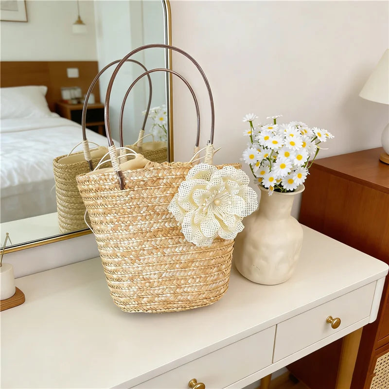 Simple Design Straw Handbags For Women Handmade Telescopic design   Comfortable handbag Summer fashion Pack Bucket Bag